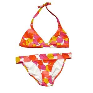 J.Crew 2000s Y2K Bikini Swimsuit Set Size M Geometric Dot Print Halter 2 Piece